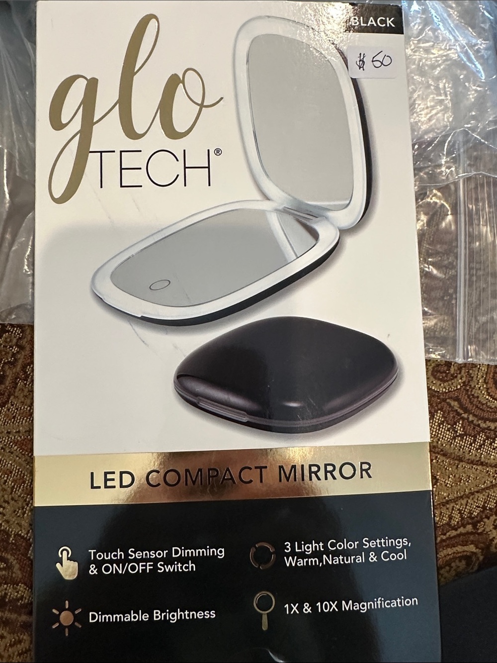 Glo Tech LED Compact Mirror Black NEW in Box